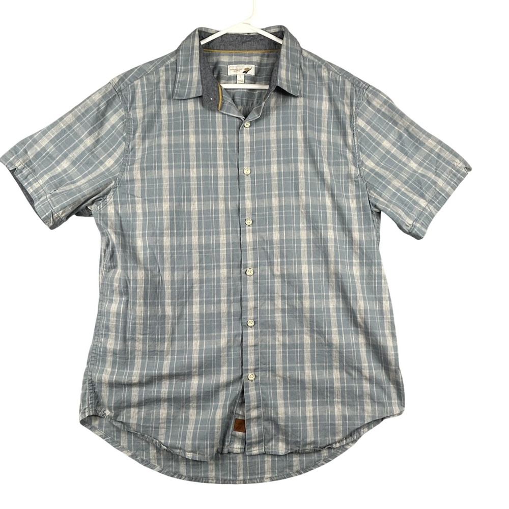 Fundamental Coast Mens Large Blue‎ Plaid Short Sleeve Button Down Shirt L